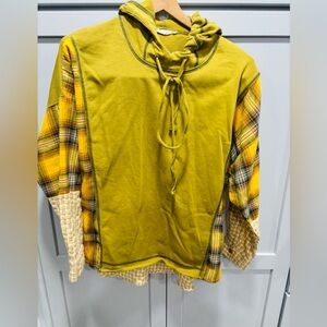 Easel Plaid Mix Hoodie Loose Fit Pullover Boho